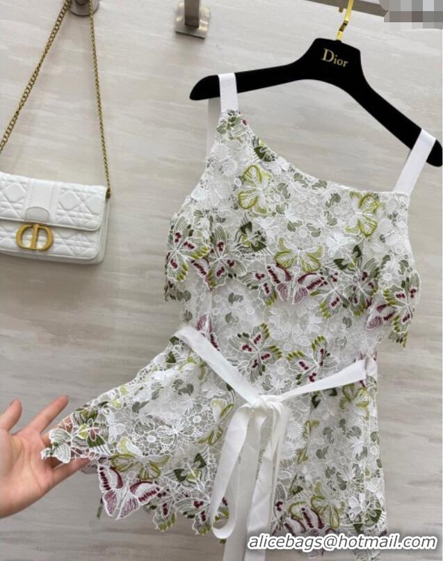 Best Price Dior Summer Butterfly Lace Dress 528015 White/Green/Fuchsia 2025