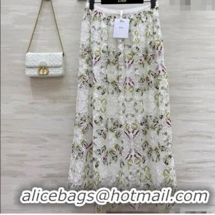 Top Grade Dior Summer Butterfly Lace Skirt 528015 White/Green/Fuchsia 2025