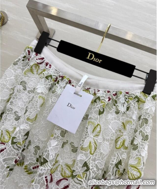 Top Grade Dior Summer Butterfly Lace Skirt 528015 White/Green/Fuchsia 2025