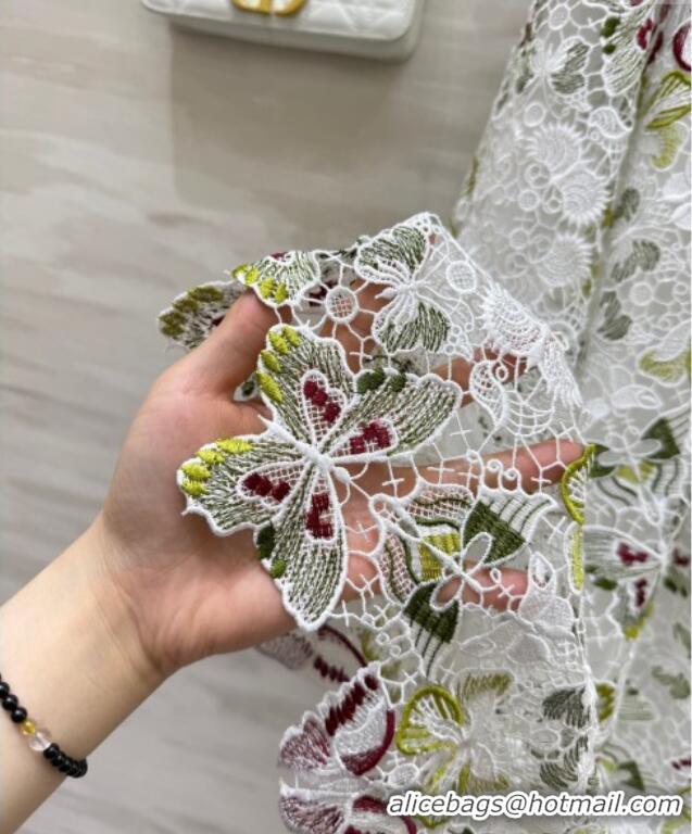 Top Grade Dior Summer Butterfly Lace Skirt 528015 White/Green/Fuchsia 2025