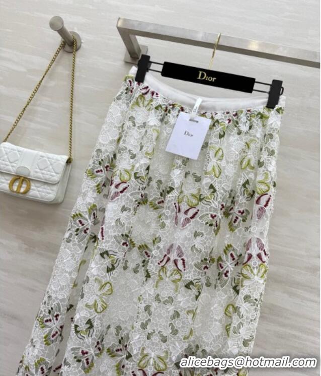 Top Grade Dior Summer Butterfly Lace Skirt 528015 White/Green/Fuchsia 2025