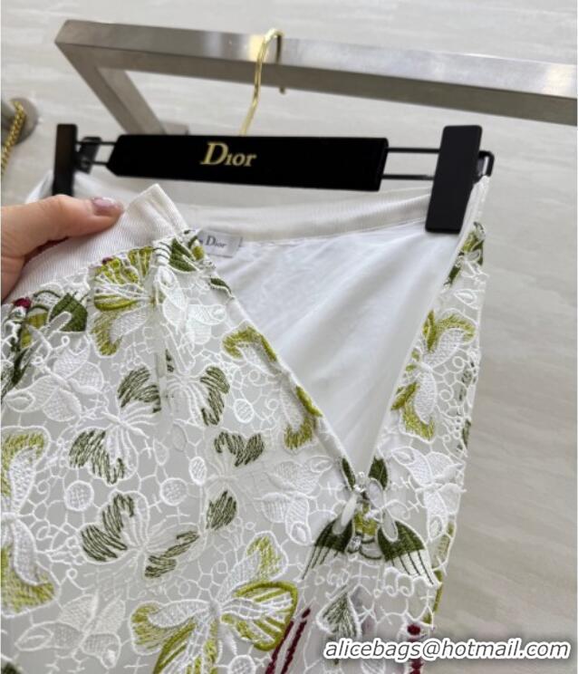 Top Grade Dior Summer Butterfly Lace Skirt 528015 White/Green/Fuchsia 2025