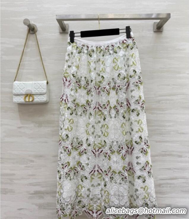 Top Grade Dior Summer Butterfly Lace Skirt 528015 White/Green/Fuchsia 2025