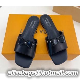 Grade Louis Vuitton 6AM Flat Slides Sandal in Calfskin Leather with Bow Black 0421097