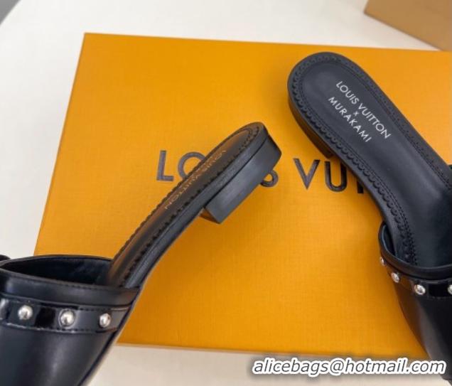 Grade Louis Vuitton 6AM Flat Slides Sandal in Calfskin Leather with Bow Black 0421097