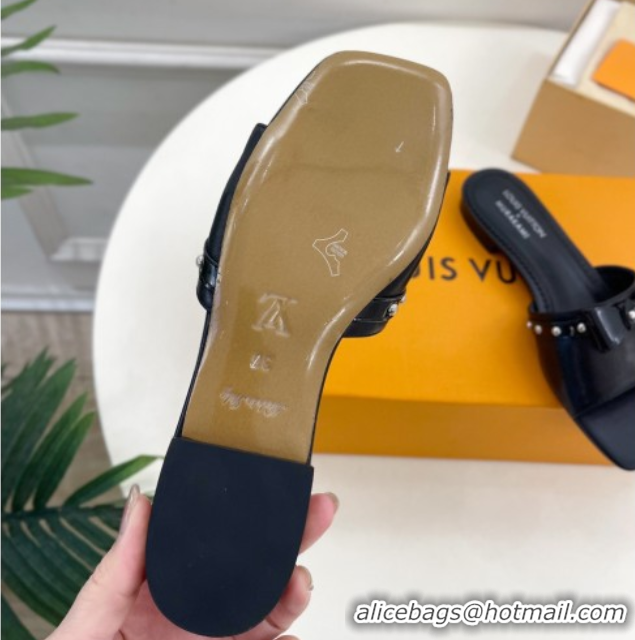 Grade Louis Vuitton 6AM Flat Slides Sandal in Calfskin Leather with Bow Black 0421097