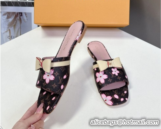 Lowest Cost Louis Vuitton LV x TM Neo 6AM Flat Slides Sandal in Cherry Blossoms Print with Bow Monogram Canvas 0422001