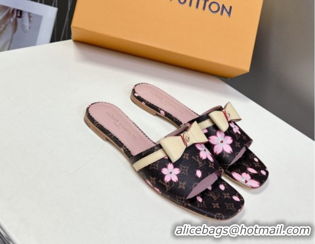 Lowest Cost Louis Vuitton LV x TM Neo 6AM Flat Slides Sandal in Cherry Blossoms Print with Bow Monogram Canvas 0422001