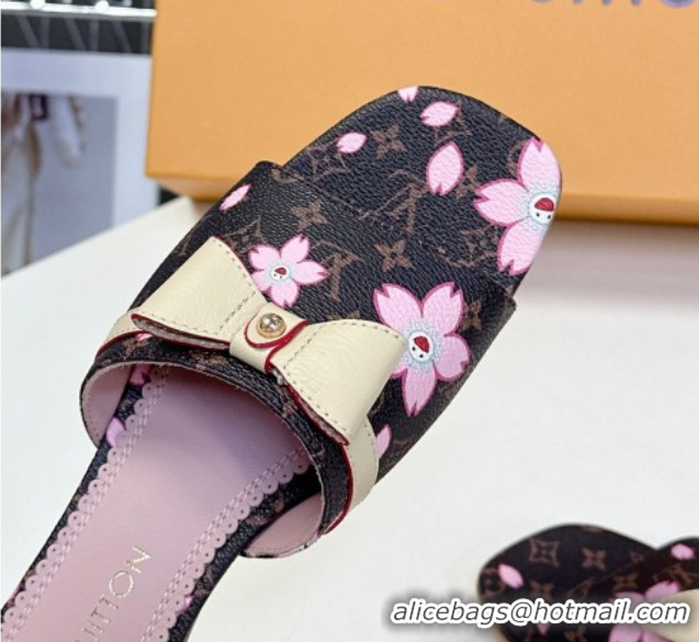Lowest Cost Louis Vuitton LV x TM Neo 6AM Flat Slides Sandal in Cherry Blossoms Print with Bow Monogram Canvas 0422001