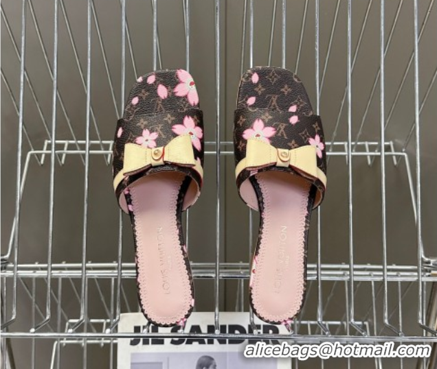 Lowest Cost Louis Vuitton LV x TM Neo 6AM Flat Slides Sandal in Cherry Blossoms Print with Bow Monogram Canvas 0422001