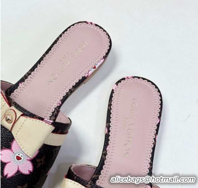 Lowest Cost Louis Vuitton LV x TM Neo 6AM Flat Slides Sandal in Cherry Blossoms Print with Bow Monogram Canvas 0422001