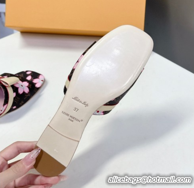 Lowest Cost Louis Vuitton LV x TM Neo 6AM Flat Slides Sandal in Cherry Blossoms Print with Bow Monogram Canvas 0422001