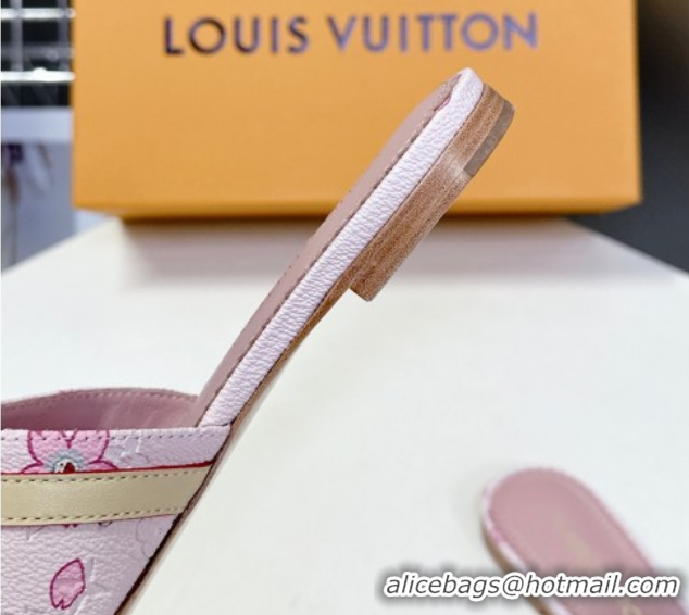 Shop Cheap Louis Vuitton LV x TM Neo 6AM Flat Slides Sandal in Cherry Blossoms Print with Bow Pink Leather 0422002