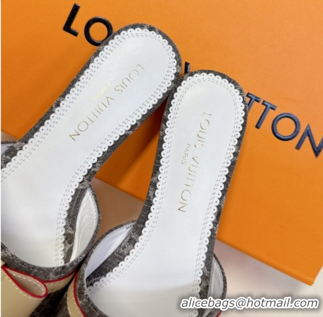 Duplicate Louis Vuitton LV x TM Neo 6AM Flat Slides Sandal in Cherry Blossoms Print Denim with Bow Grey 0422004