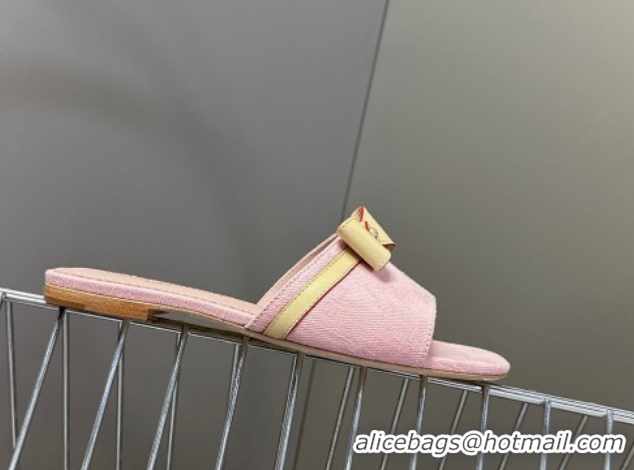 Buy Fashionable Louis Vuitton LV x TM Neo 6AM Flat Slides Sandal in Cherry Blossoms Print Denim with Bow Light Pink 0422