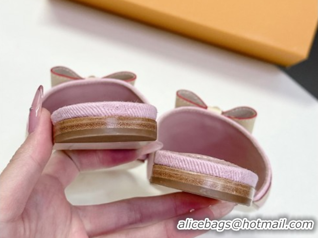 Buy Fashionable Louis Vuitton LV x TM Neo 6AM Flat Slides Sandal in Cherry Blossoms Print Denim with Bow Light Pink 0422