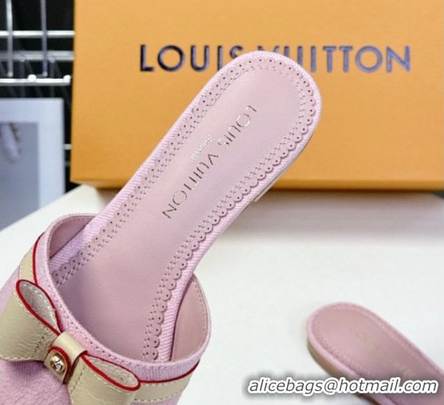 Buy Fashionable Louis Vuitton LV x TM Neo 6AM Flat Slides Sandal in Cherry Blossoms Print Denim with Bow Light Pink 0422