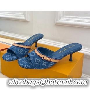Cheap Price Louis Vuitton 6AM Heel Slides Sandal 5cm in Monogram Denim Blue 2025 1ADIGZ 0422008