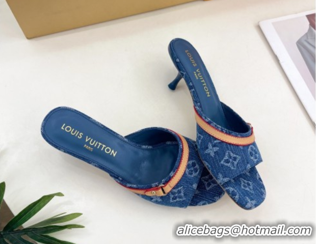 Cheap Price Louis Vuitton 6AM Heel Slides Sandal 5cm in Monogram Denim Blue 2025 1ADIGZ 0422008