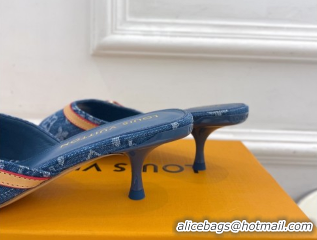 Cheap Price Louis Vuitton 6AM Heel Slides Sandal 5cm in Monogram Denim Blue 2025 1ADIGZ 0422008