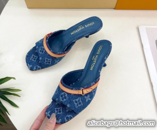 Cheap Price Louis Vuitton 6AM Heel Slides Sandal 5cm in Monogram Denim Blue 2025 1ADIGZ 0422008