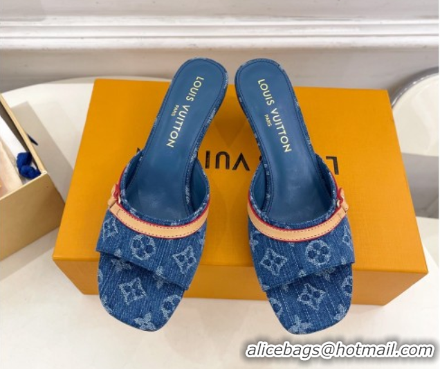 Cheap Price Louis Vuitton 6AM Heel Slides Sandal 5cm in Monogram Denim Blue 2025 1ADIGZ 0422008