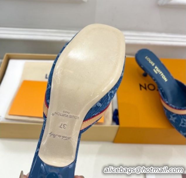 Cheap Price Louis Vuitton 6AM Heel Slides Sandal 5cm in Monogram Denim Blue 2025 1ADIGZ 0422008