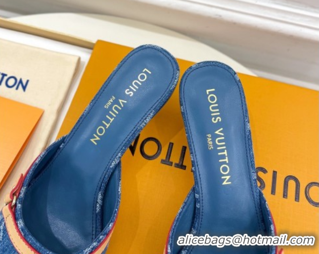 Cheap Price Louis Vuitton 6AM Heel Slides Sandal 5cm in Monogram Denim Blue 2025 1ADIGZ 0422008