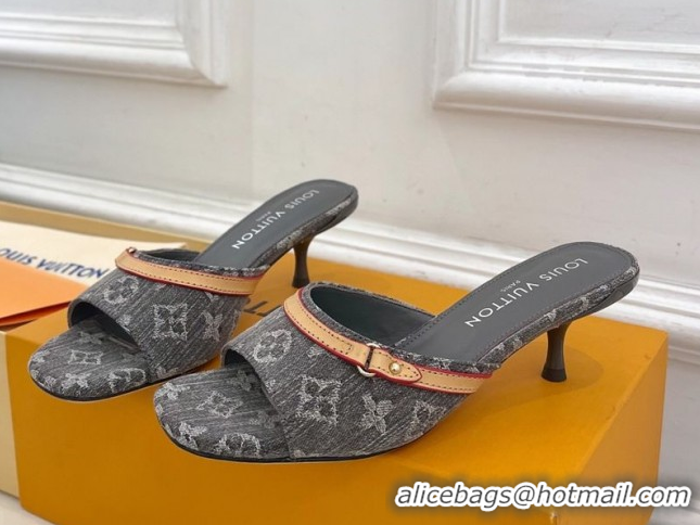 Low Cost Louis Vuitton 6AM Heel Slides Sandal 5cm in Monogram Denim Grey 2025 1ADIGZ 0422009