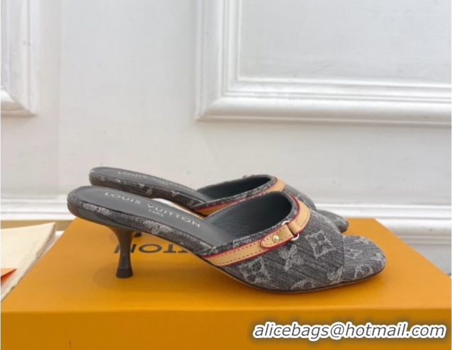 Low Cost Louis Vuitton 6AM Heel Slides Sandal 5cm in Monogram Denim Grey 2025 1ADIGZ 0422009