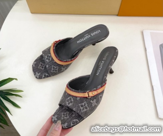 Low Cost Louis Vuitton 6AM Heel Slides Sandal 5cm in Monogram Denim Grey 2025 1ADIGZ 0422009