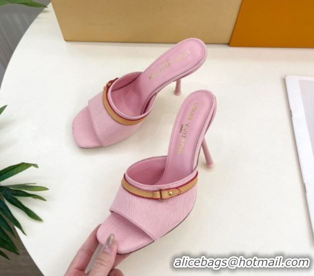 Purchase Louis Vuitton 6AM Heel Slides Sandal 10cm in Monogram Denim Pink 2025 1ADIGZ 0422010