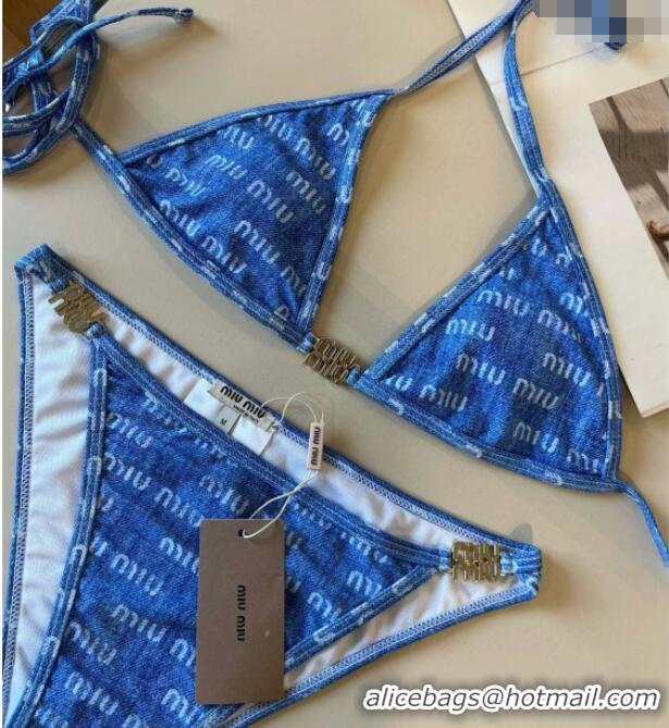 Top Design Miu Miu Denim Two-Pieces Swimwear 0313 Light Blue 2025