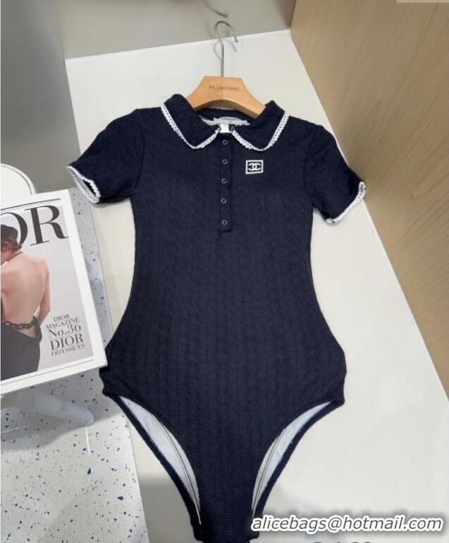 Good Product Chanel Knit One-Piece Swimwear 0313 Dark Blue 2025