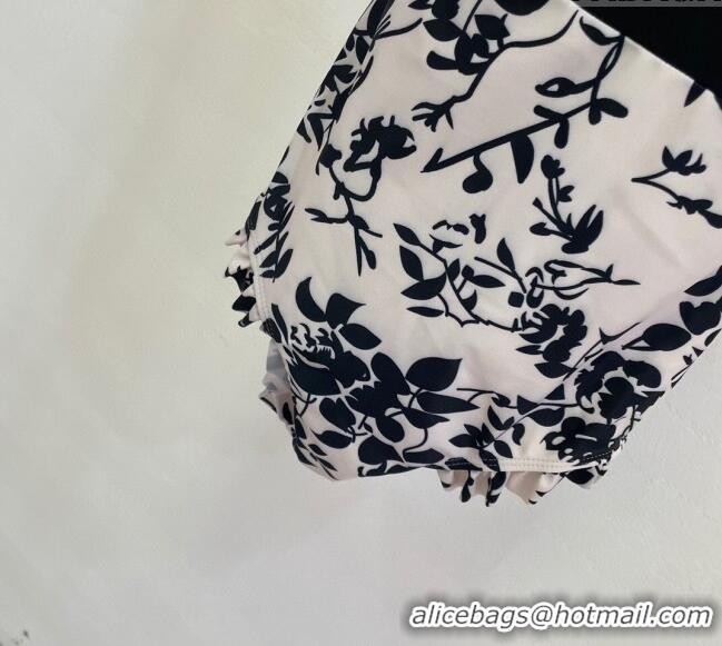 Luxury Cheap Chanel Printed One-Piece Swimwear 0313 White/Black 2025