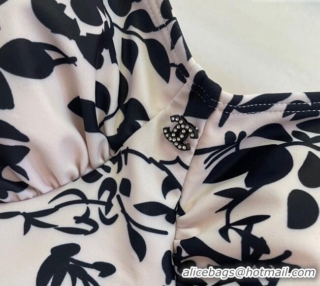 Luxury Cheap Chanel Printed One-Piece Swimwear 0313 White/Black 2025