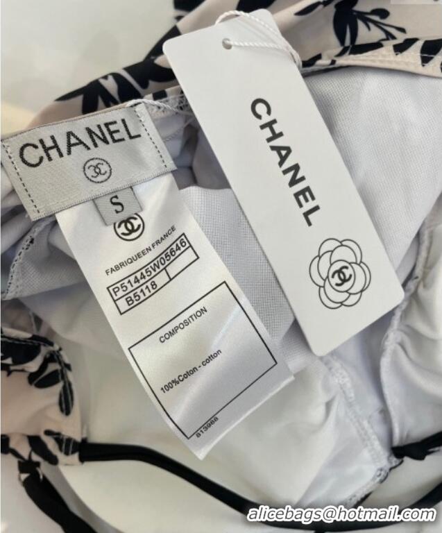 Luxury Cheap Chanel Printed One-Piece Swimwear 0313 White/Black 2025