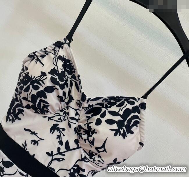 Luxury Cheap Chanel Printed One-Piece Swimwear 0313 White/Black 2025
