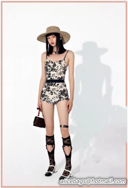 Luxury Cheap Chanel Printed One-Piece Swimwear 0313 White/Black 2025