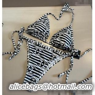 Top Quality Chanel Two-Pieces Swimwear with Stripes 0313 White/Black 2025
