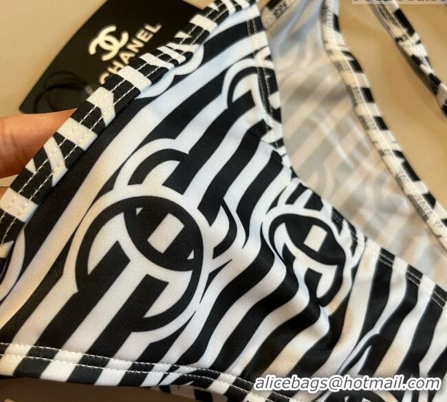 Top Quality Chanel Two-Pieces Swimwear with Stripes 0313 White/Black 2025