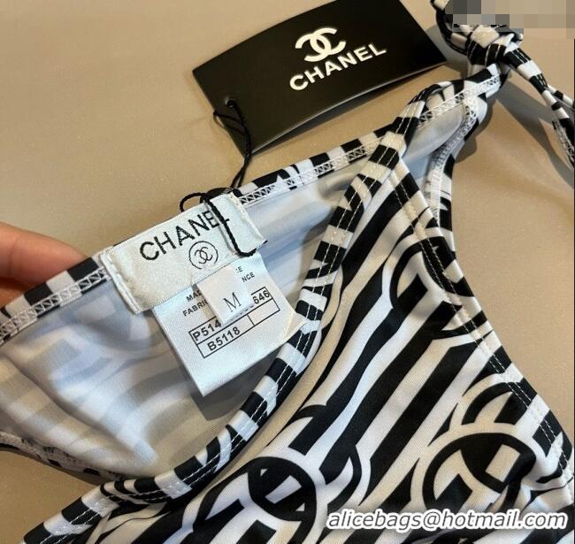 Top Quality Chanel Two-Pieces Swimwear with Stripes 0313 White/Black 2025
