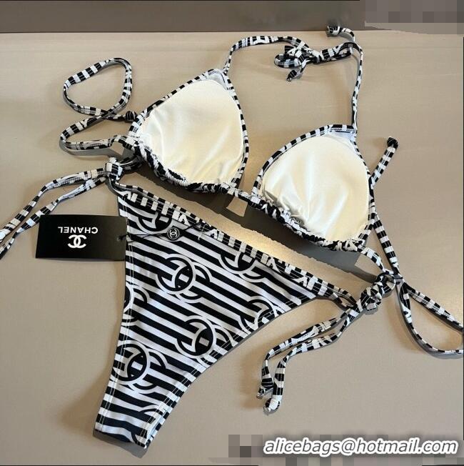 Top Quality Chanel Two-Pieces Swimwear with Stripes 0313 White/Black 2025
