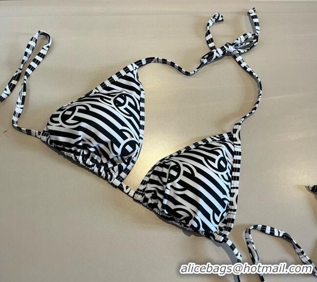 Top Quality Chanel Two-Pieces Swimwear with Stripes 0313 White/Black 2025