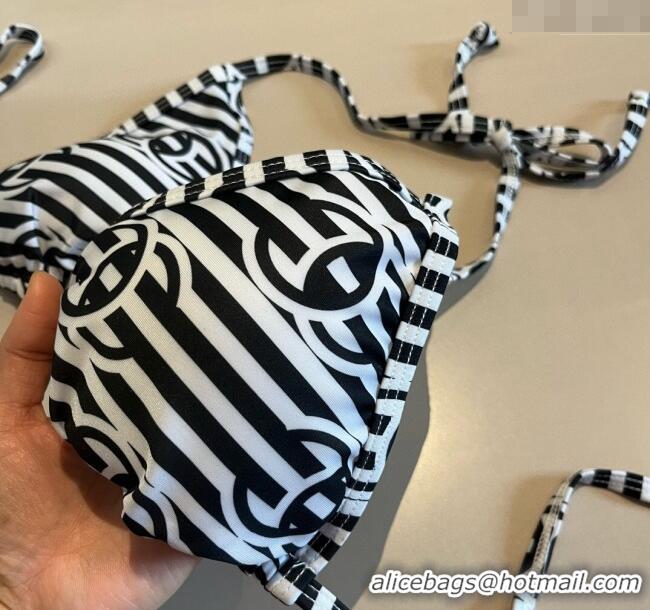 Top Quality Chanel Two-Pieces Swimwear with Stripes 0313 White/Black 2025