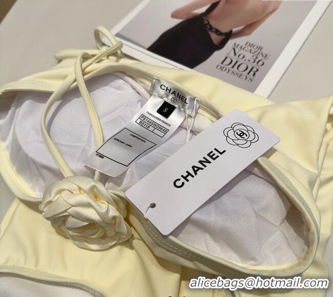 Good Looking Chanel One-Piece Swimwear with Camellia 0313 Yellow 2025
