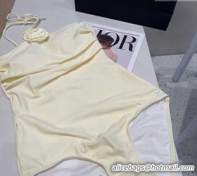 Good Looking Chanel One-Piece Swimwear with Camellia 0313 Yellow 2025