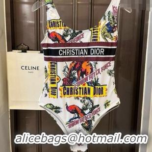 Luxury Cheap Dior Animal Print One-Piece Swimwear 0313 White 2025