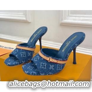 Duplicate Louis Vuitton 6AM Heel Slides Sandal 10cm in Monogram Denim Blue 2025 1ADIGZ 0422011