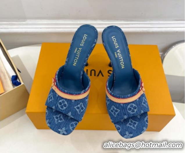 Duplicate Louis Vuitton 6AM Heel Slides Sandal 10cm in Monogram Denim Blue 2025 1ADIGZ 0422011